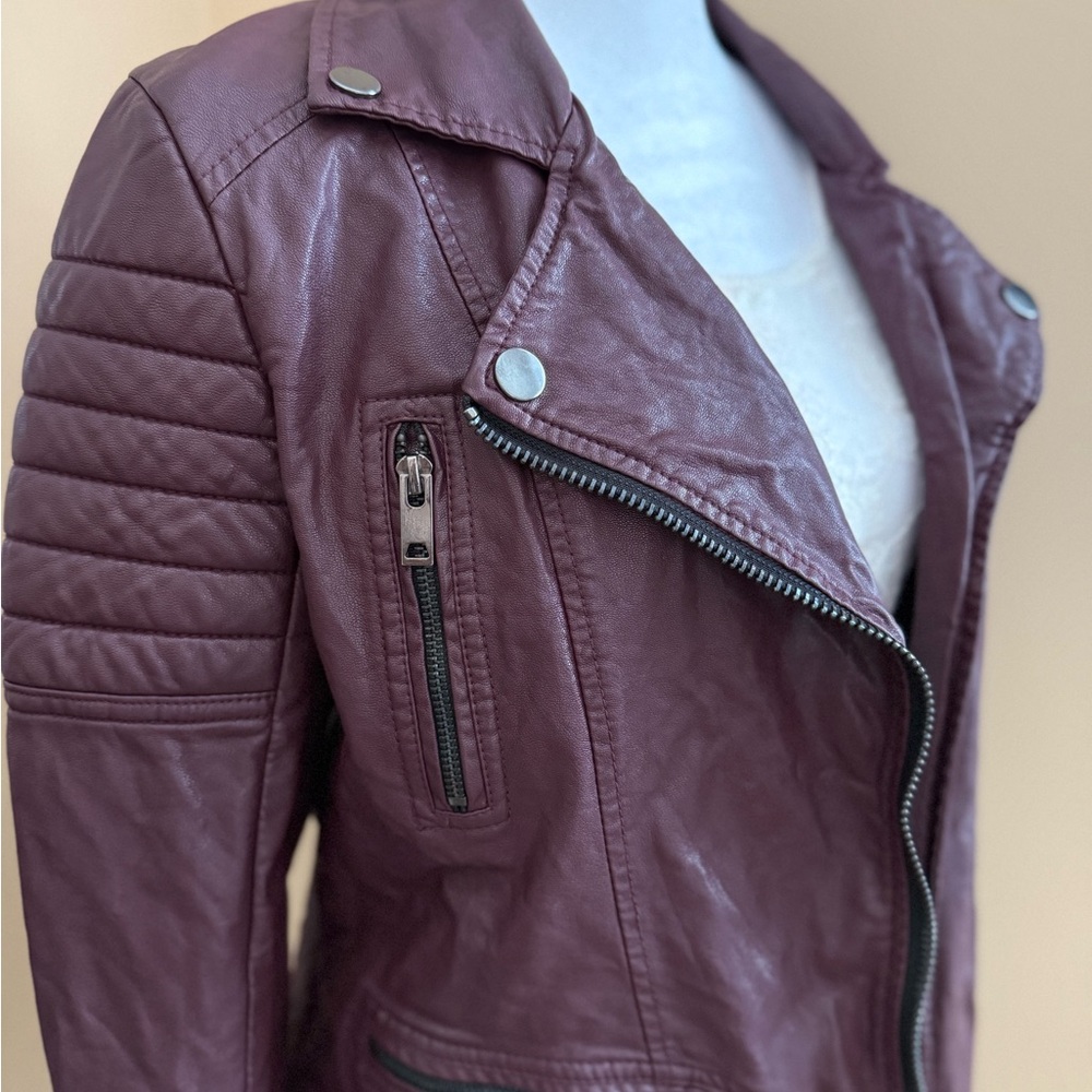 Blank NYC Red Leather Motorcycle Jacket with Quilted Shoulders - Picture 2 of 6